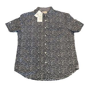 Jachs Peached Poplin Micro Floral Print Short Sleeve Cotton Casual Shirt M